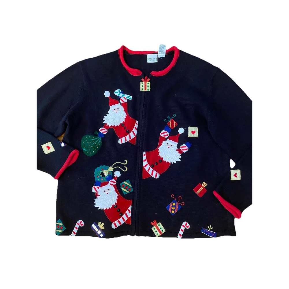 Grannycore Carolina Colours  Christmas Santa Sweater Sz L‎